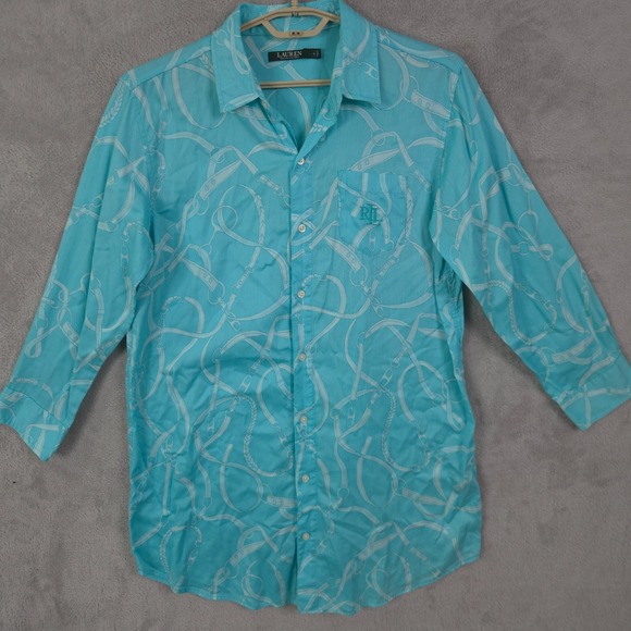 Lauren Ralph Lauren Tops - Lauren Ralph Lauren Button Up Shirt Dress Long Sleeve Top Crest Geometric Large